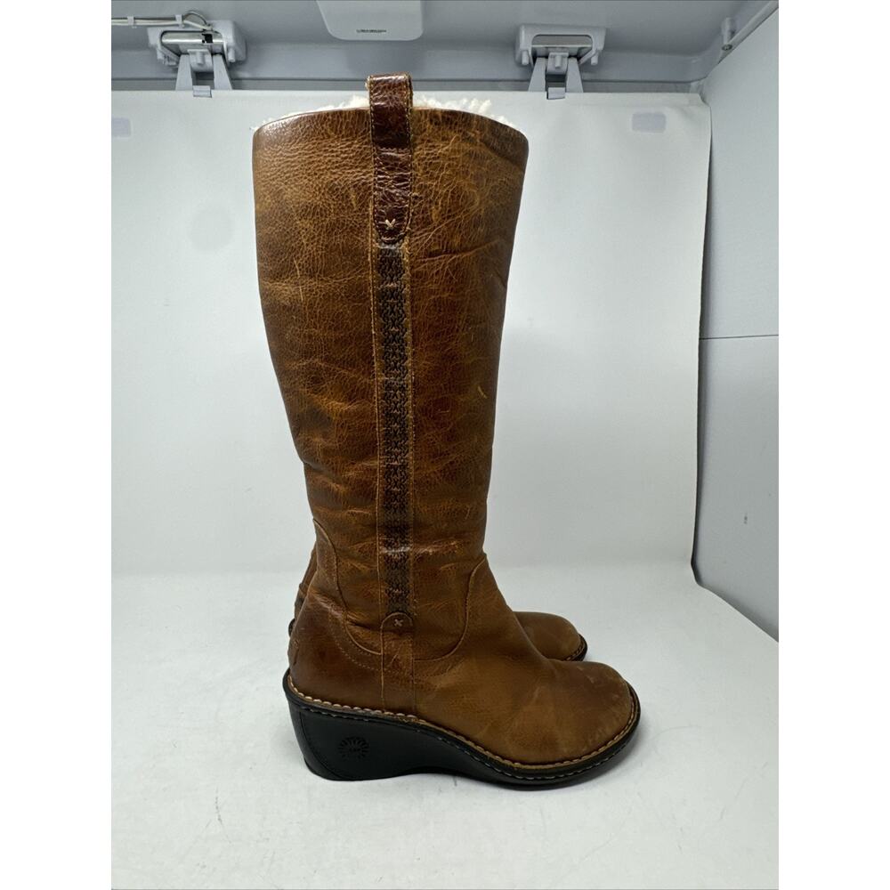 UGG Australia Hartley Brown Leather Shearling Lined Wedge Boot Women’s 8 - Picture 4 of 16
